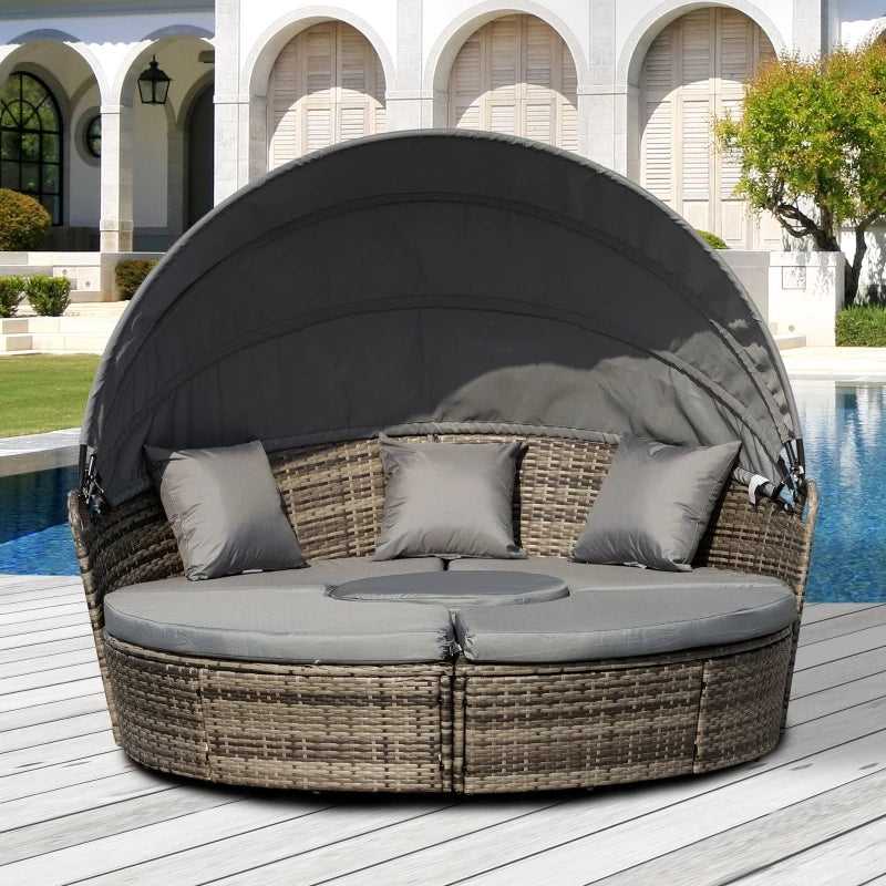 4-Piece Patio Furniture Set, Round Convertible Daybed or Sunbed with Adjustable Sun Canopy, Sectional Sofa