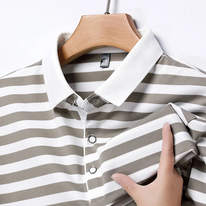 Men's New Striped Cotton Business Casual Short sleeved POLO Shirt