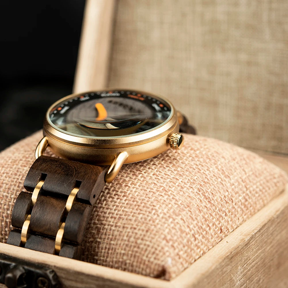 Wooden Watch Luxurious Black Walnut Dial Modern Minimalist Design Quartz Wristwatch for Men