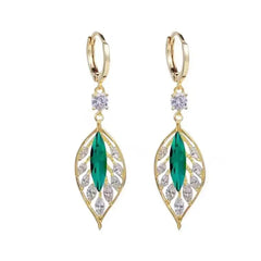 New Fashion Golden Leaves Earrings Earrings for Women Green Crystal Earrings