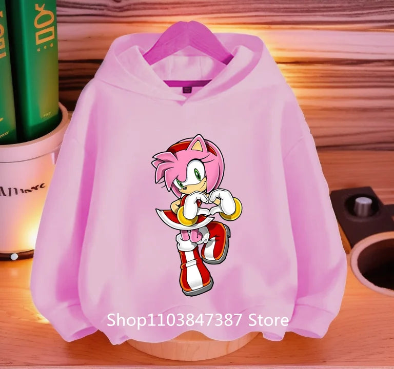 Sonics Hoodies Kids Cartoon Sonic Print Pullovers Baby Boys Children Long Sleeves Sweatshirt Girls Clothing Streetwear