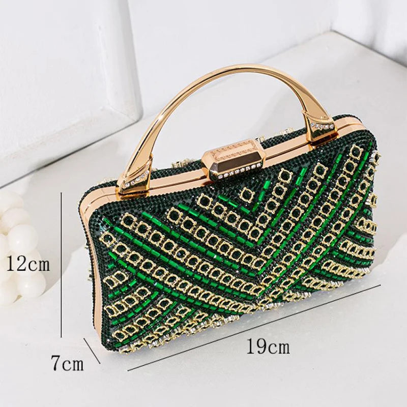 Fashion Women's Rhinestone Clutch Handbag with Top Handle Sparkly Diamond Evening Wedding Purse