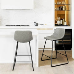 Bar Stools Set of 4, 24" ALX Faux Leather Barstools, Modern Counter Height Stools with Back and Metal Legs