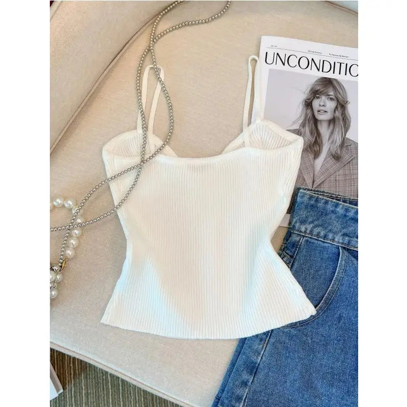 Small Fresh Sweet Knitted Tank Top Fabric Simple Lady Top