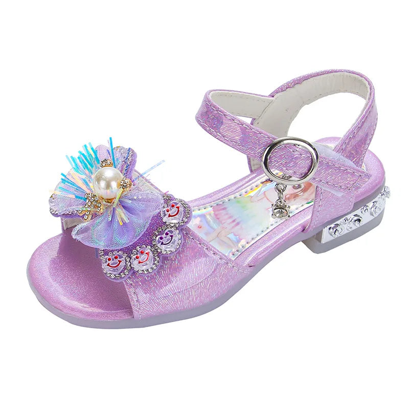 Girls' sandals  summer new girls students show shoes rhinestone bow Children's Princess Shoes