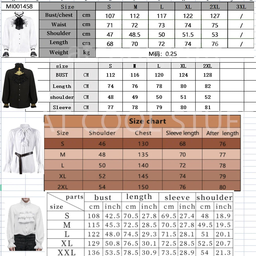 New Medieval Men's Shirts Turtlenecks Vintage Bandage Victorian Ruffles Gothic Male Jabot Blouse Tops Groom Casual Outfit