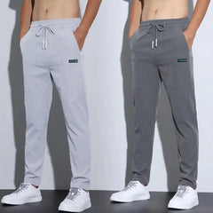 Men's Ice Silk Trousers Solid Color Mid-Waist Straight Casual Pants