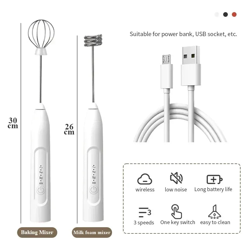 Baking Milk Stirrer Electric Beater Home Gadgets USB Rechargeable 2-in-1 Electric Egg Beater Mini Blender Cake Mixer Frother Bar