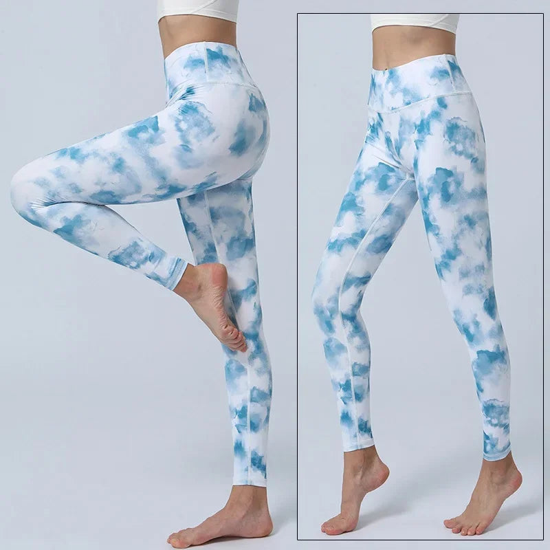 Cloud Hide Yoga Pants Women Flower High Waist Sports Leggings