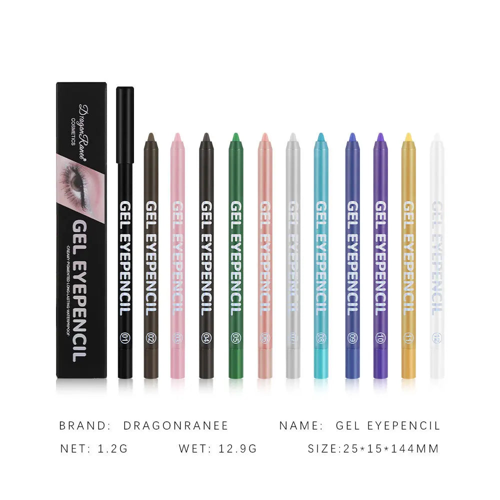 Gel Pencil Soft Easy to Wear Colorful White Yellow Blue Pink Pearl Gloss Eye Liner Pen