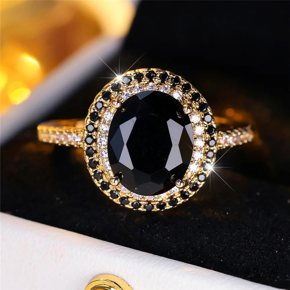 Luxury Black Zircon Stone Oval Rings For Women