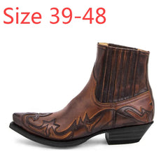 Men's Western Cowboy Boots For Men Embroidery Design Pointed Shoes