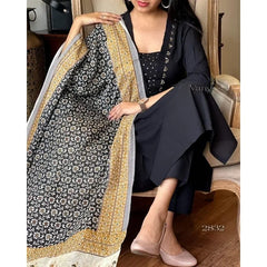 Black Color Women Designer Kurti Palazzo Dupatta Indian Handmade Salwar Kameez