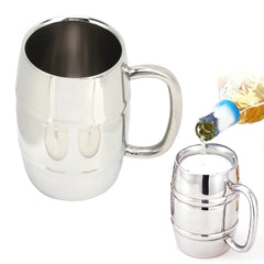 Beer Mug DoubleWalled Large 550ML Whiskey Barrel 304 Stainless Steel Milk Cup For Hot Cold Drinks