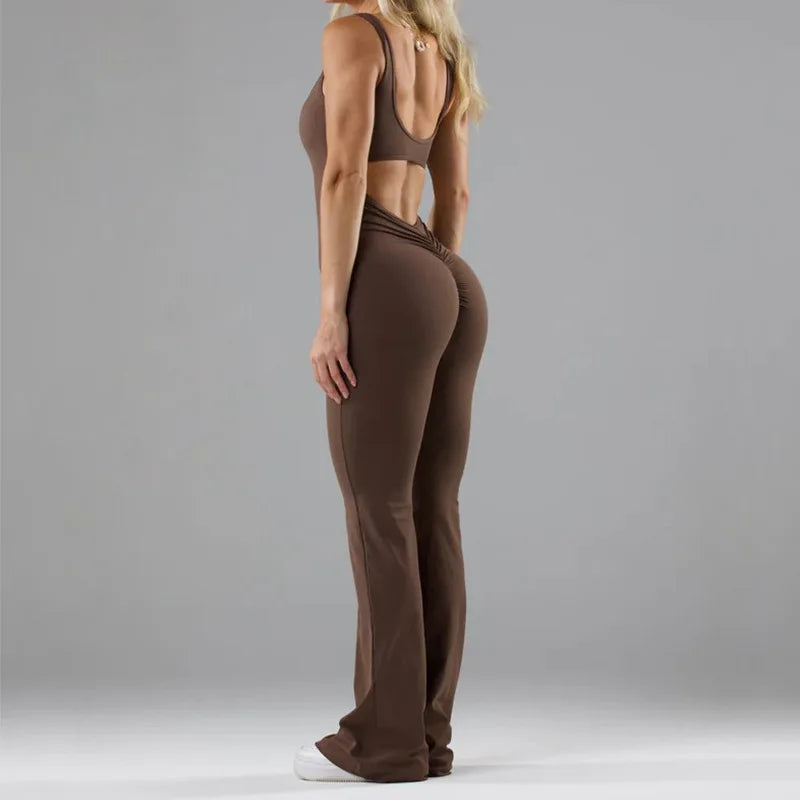 Fashion Tight Yoga Jumpsuit New Sleeveless Casual Hollow Seamless Sports Slim Fit Wide Leg Jumpsuit