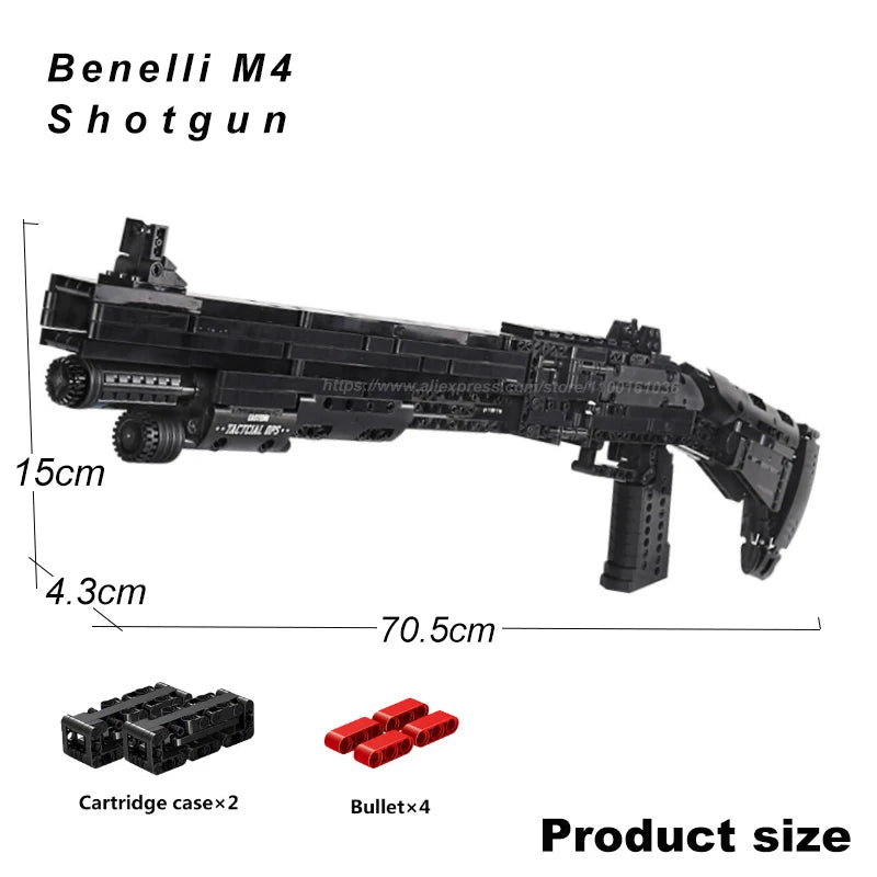 Italy Benelli M4 Shotguns Army Weapons Technical Building Blocks Model Kit Kids Military SWAT Game Bricks