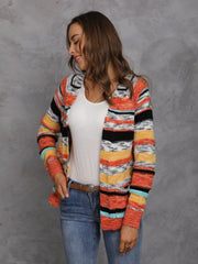 Women's Rainbow Stripes Sweater Knitted Cardigan Korean Casual Coat