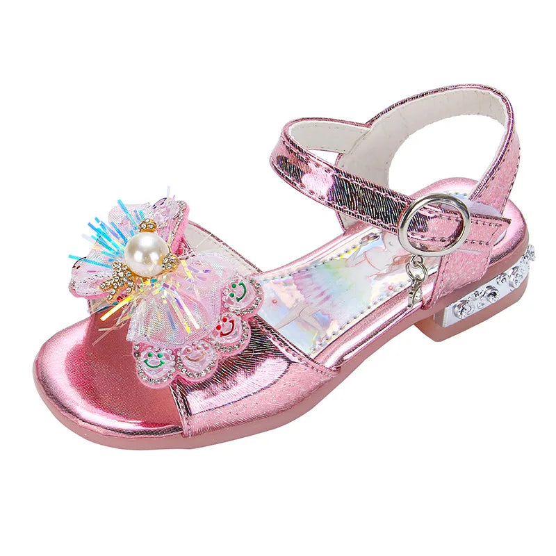 Girls' sandals  summer new girls students show shoes rhinestone bow Children's Princess Shoes