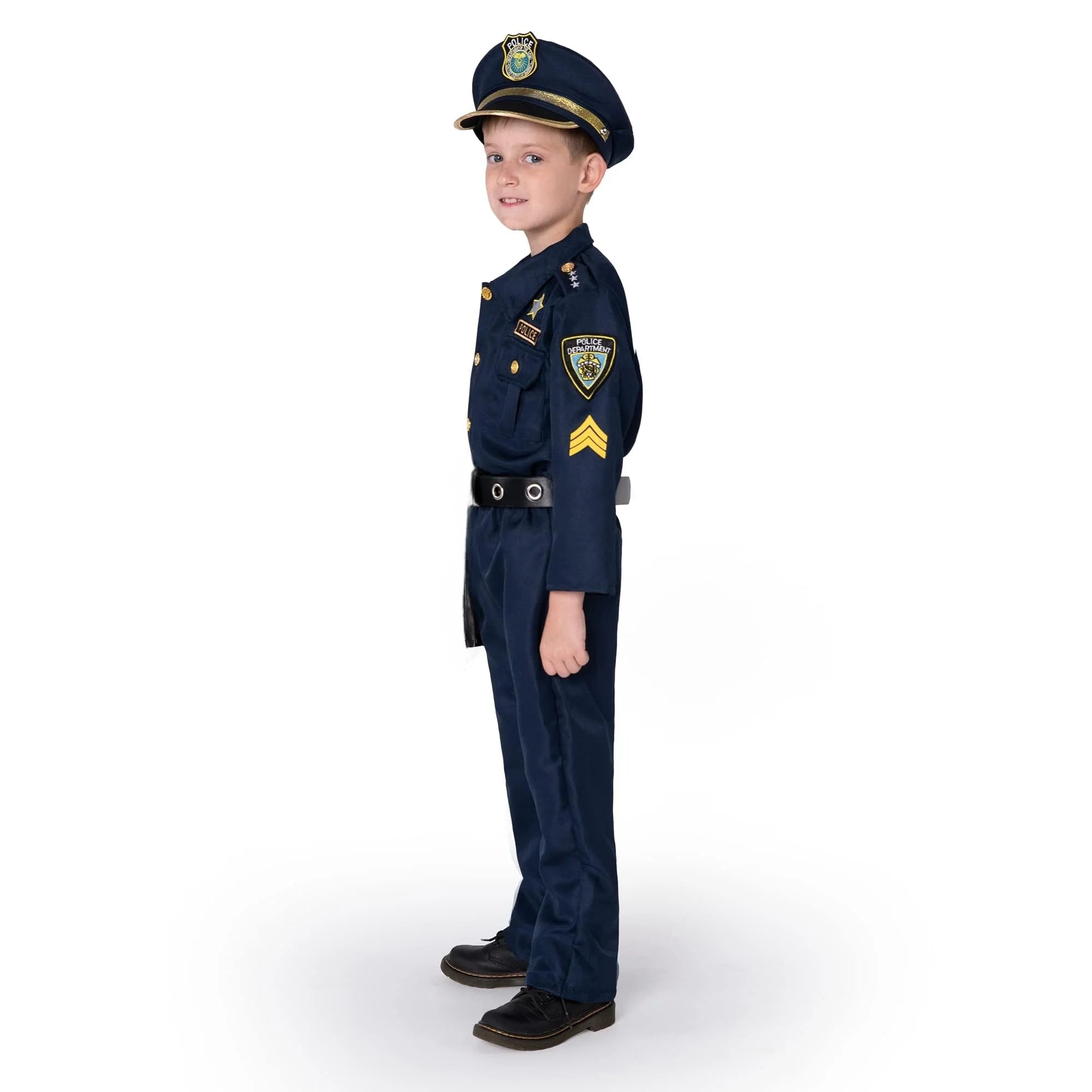 Boys Premium Quality Police Officer Costume Cop Uniform Play Set For Halloween Party Career Day Dress-up