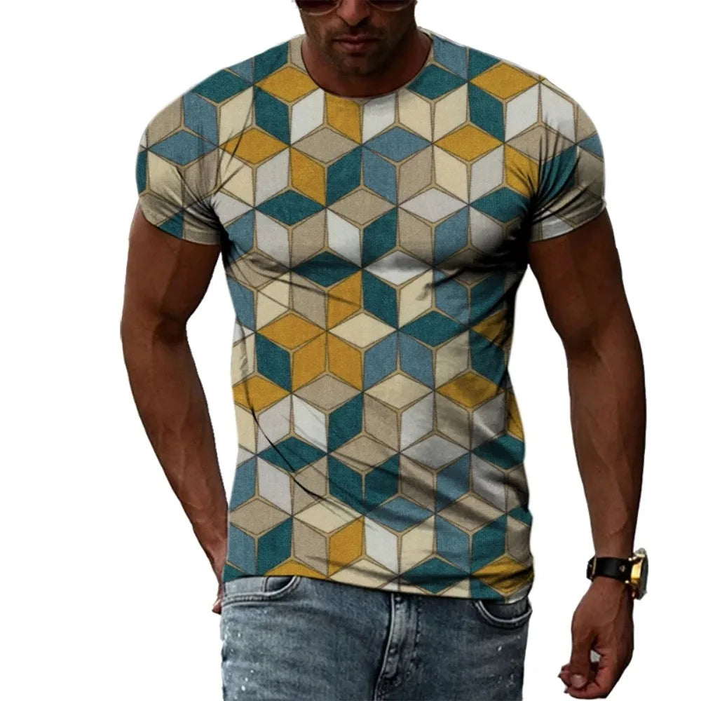 Trend Personalized Men's T-shirt 3D Geometric Three-dimensional Graphic Printing Short-sleeved Fashion Sports