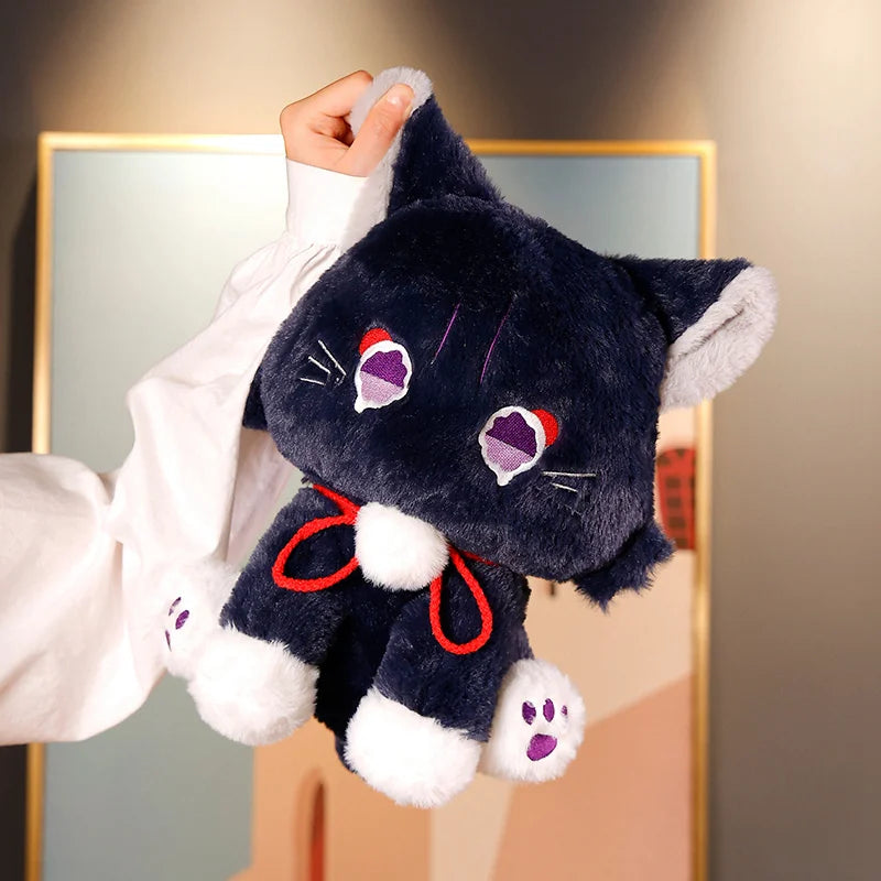 Game Genshin Black Cat Fluffy Impact Wanderer Pet Plush Toy Scaramouche Cat Cosplay Doll Soft Stuffed Pillow