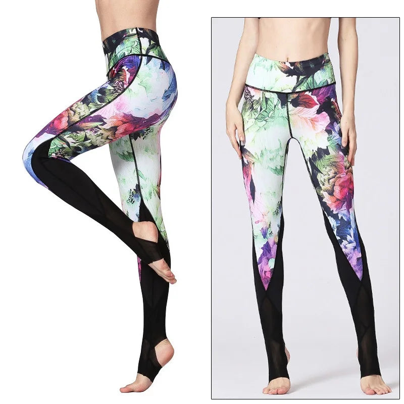 Cloud Hide Yoga Pants Women High Waist Trainer Sports Leggings Long Tights Floral Push Up Running Trouser Workout Tummy Control