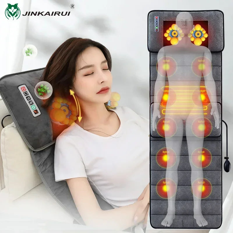 Jinkairui Electric Massage Mattress Full Body Kneading Vibrating Heating For Lumbar Neck Back Relief