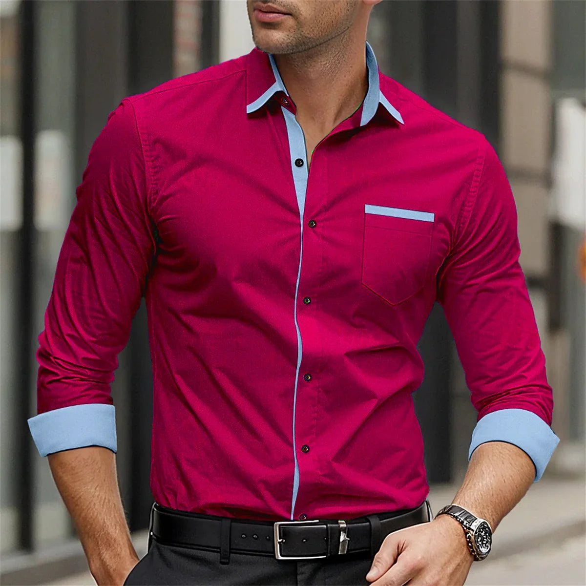 Classic business men's shirt casual breathable solid color long sleeved shirt daily street fashion wearing men's top