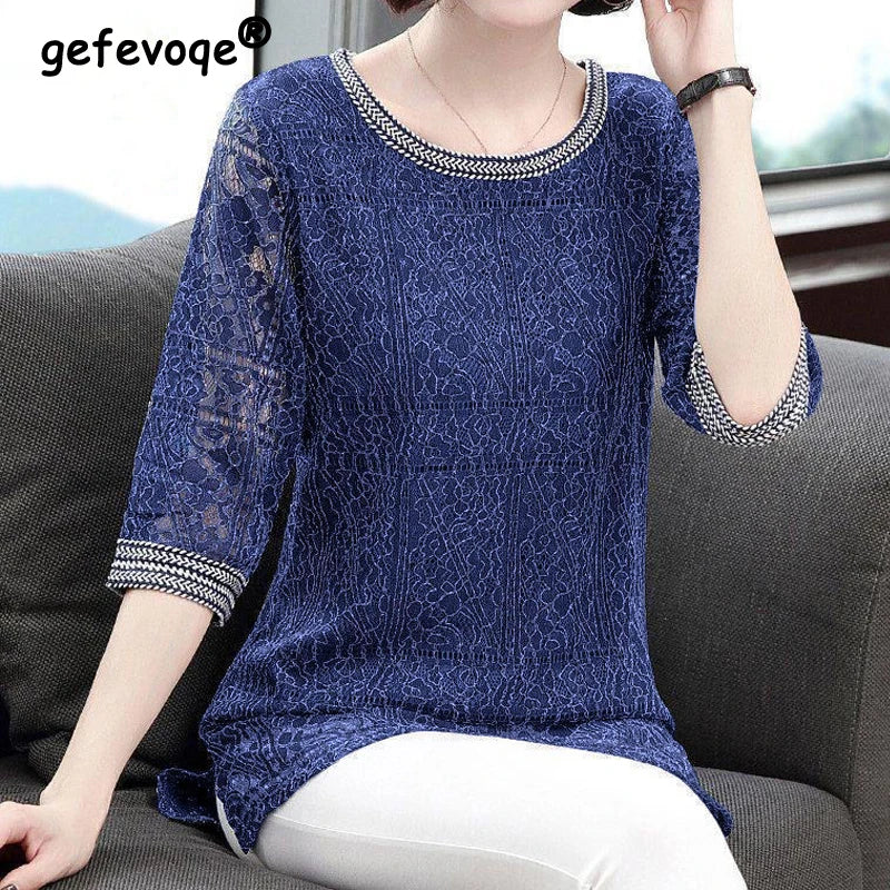 Elegant New O Neck Lace Slim Shirts Women Popular Tops