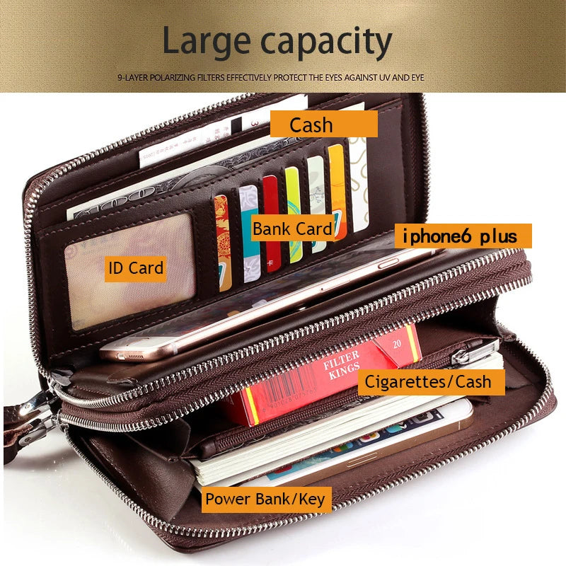 Leather Clutch Bag for Man Long Wallet Fashion Luxury Purse Square Bolsas Card Phone Pouch Hand Porter Bag