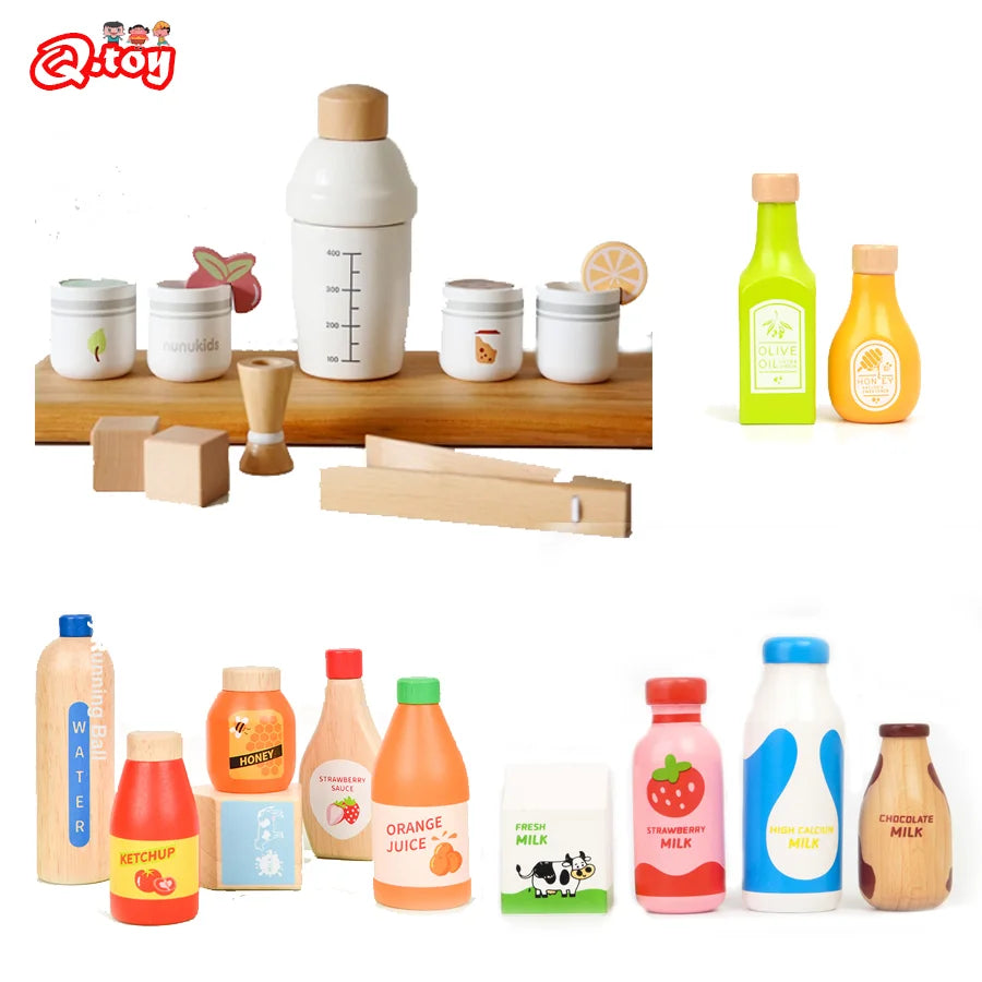 Pretend Play Toy Wooden Drink Set Kitchen Food Toys