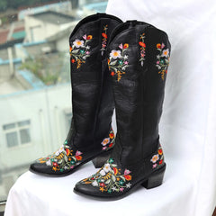 New Vintage Shaped Flowers Embroidery Bootes