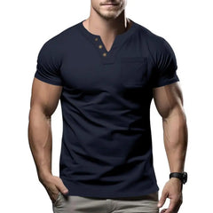 Buttoned Men Shirt Men's Slim Fit V Neck Pullover with Chest Pocket for Sport Business Wear