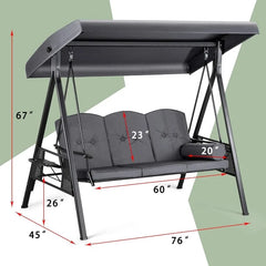 3-Seat Outdoor Patio Swing Chair with Weather Resistant Steel Frame, Adjustable Canopy