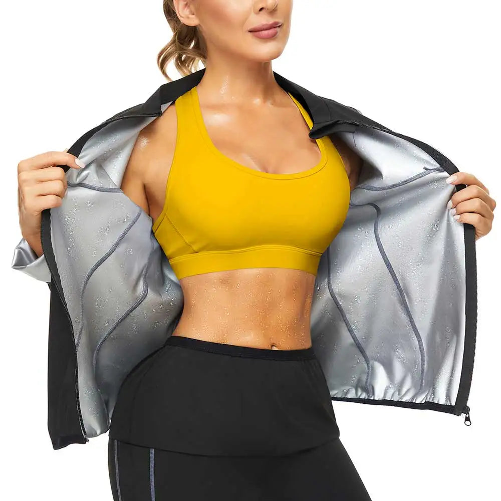 LAZAWG Sauna Jacket for Women Sweat Top Weight Loss Long Sleeves Thin Thermo Sportwear