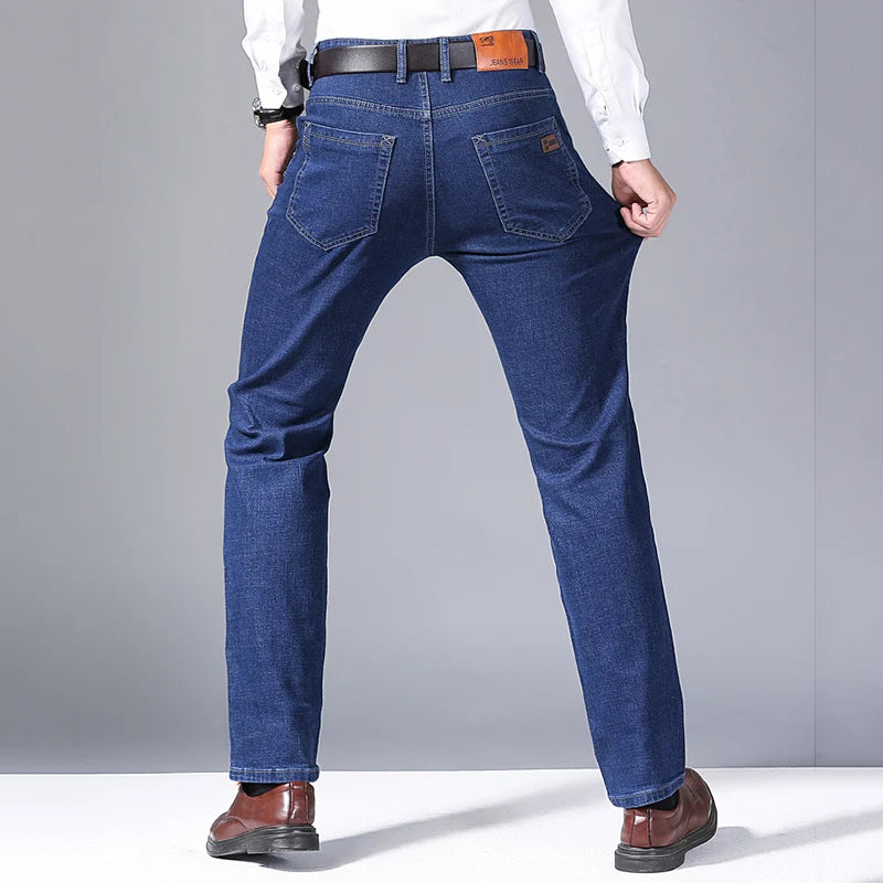 Men Simple Narrow Leg Business Work Jeans Soft Fabric Vintage Wash Skinny Denim Trousers