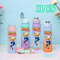 Sonic The Hedgehog 750ml Gradient Color Plastic Straw Cup Portable Outdoor Sports Large Capacity Cartoon Childrens Drinking Cup