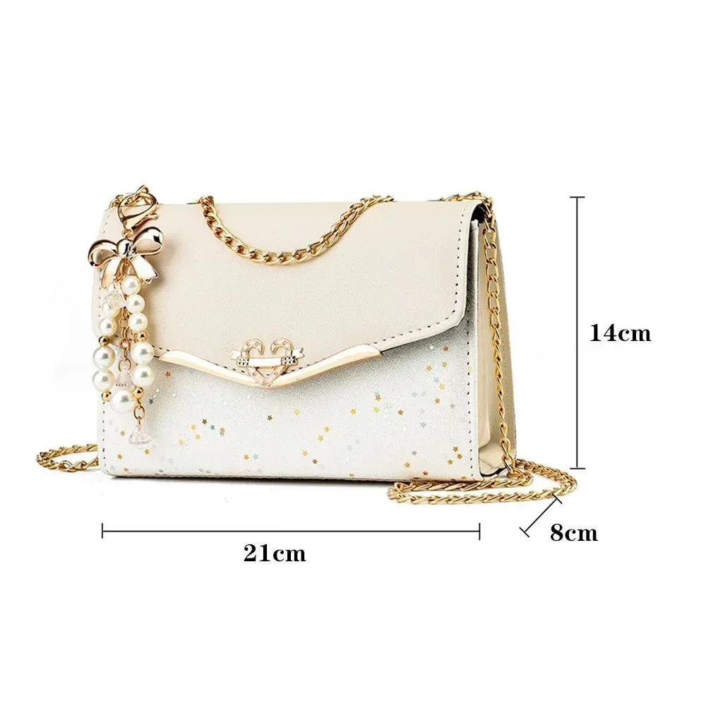 Women Trendy Sequin Single Shoulder Bags Mobile Phone Pouch Ladies PU Leather Handbag