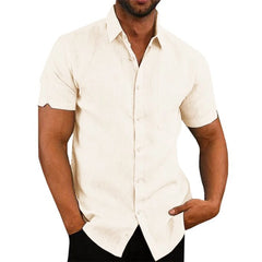 Cotton Linen Hot Sale Men's Short-Sleeved Shirts Summer Solid Color Turn-down collar Casual Beach Style Plus Size