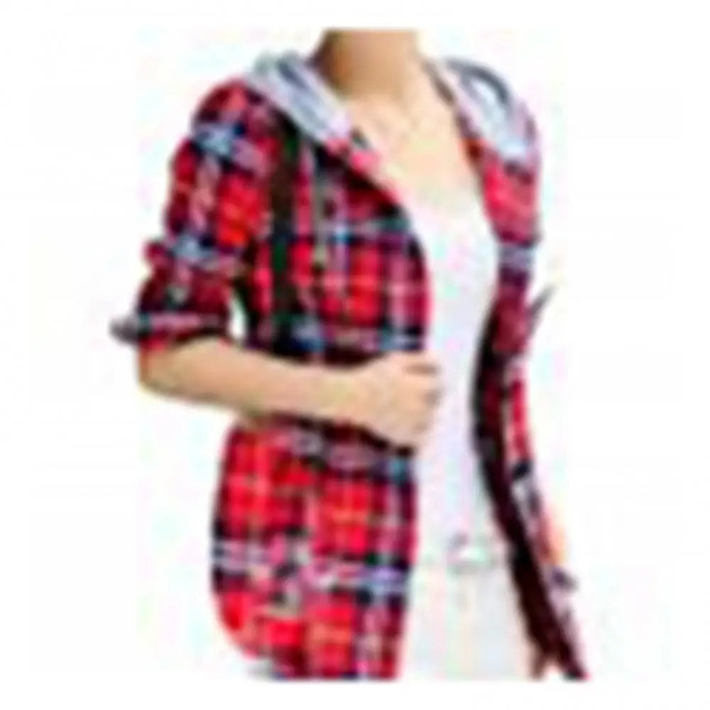 Women Shirt Fashion Loose Long Sleeve Cardigan Coat Classic Plaid Hood Button-up Cotton Shirt Coat Women's Clothing