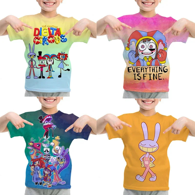 Disney Anime Amazing Digital Circus Children's 3d T-Shirts Boys Girls Anime Casual Summer Short Sleeve Clothes