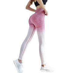 Women Gradient Seamless Leggings Knitted Slim Pants Gym Trainning Running Elastic High Waist Hip Lift Sports Yoga Leggings