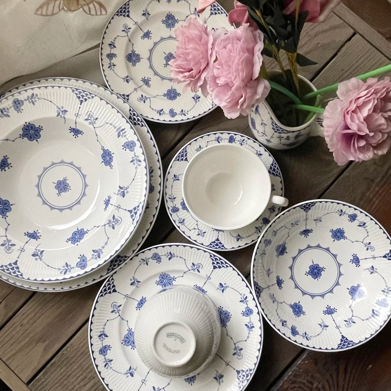 Ceramic Plate European Classical Blue and White Dinner Set Plates and Dishes