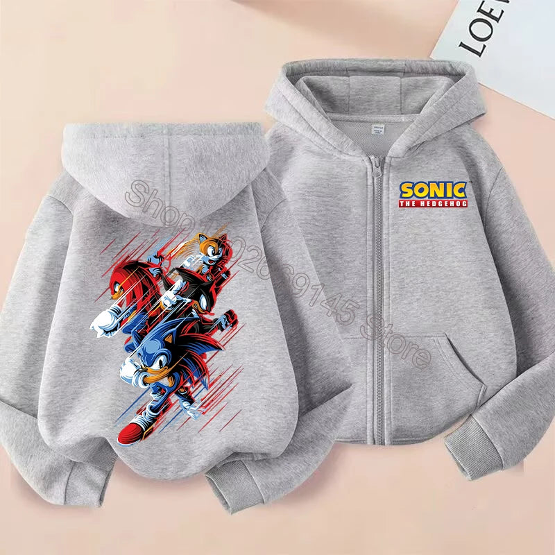 New Sonics Kids Zip-up Hoodies Boys Anime Hoodie Cartoon Characters Printed Coat Winter Warm Jacket Autumn Children Clothing