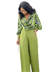 Women's Casual Suit Print Long Sleeved Top Long Pants Set