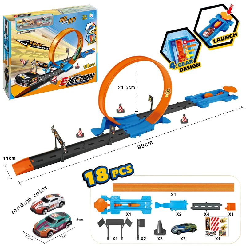 Racing Track Stunt Speed Double Car Wheels Model Toys For Kids Diy Assembled Rail Kits