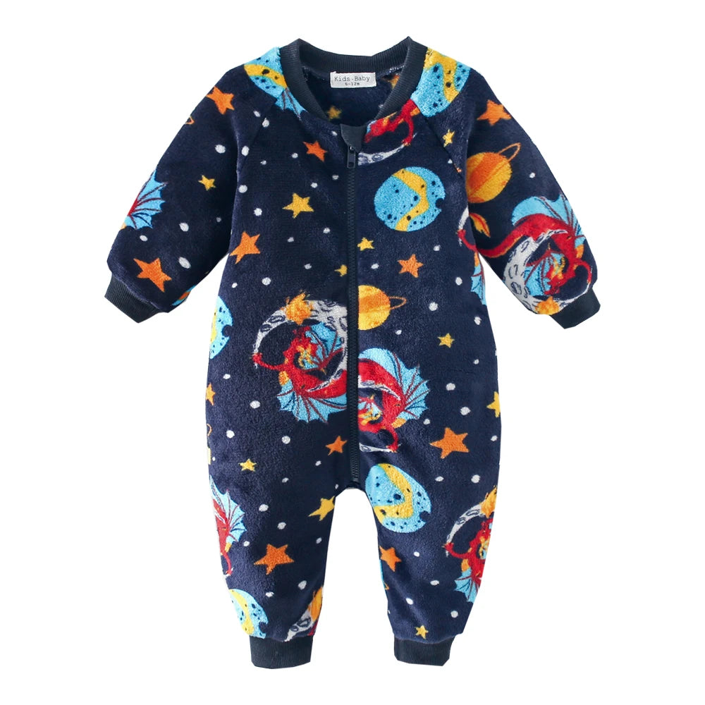 Sanlutoz Cute Printing Fleece Winter Baby Rompers Clothing Zipper Long Sleeve Toddler Jumpsuits