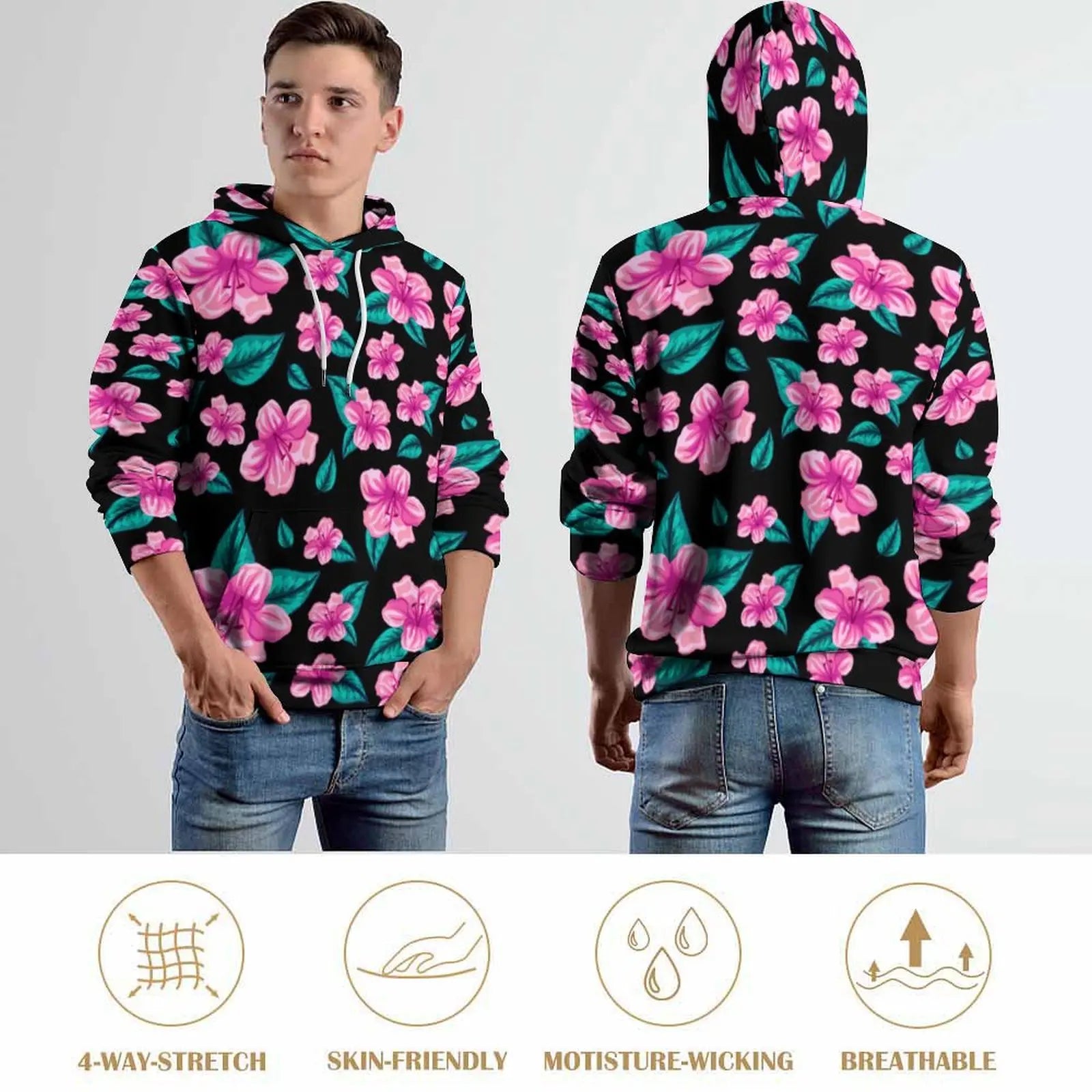 Hawaiian Hibiscus Flower Hoodies Tropical Floral Print Hip Hop Casual Hoodie