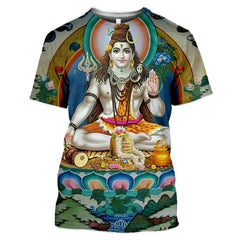 Summer Fashion New Indian Shiva Graphic 3D T-Shirt Men'S Trend Casual Personality Print Oversized O-Neck Short Sleeve Tee Shirts