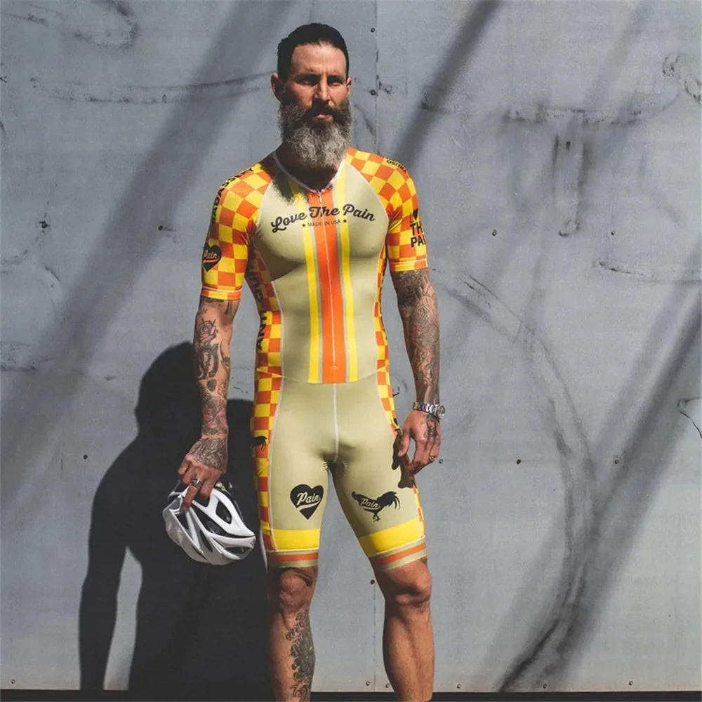 Love The Pain Men‘s Aero Race Suit Triathlon Cycling Clothing Jumpsuit Running Suit Maillot Ciclismo Long Distance Fast Trisuit